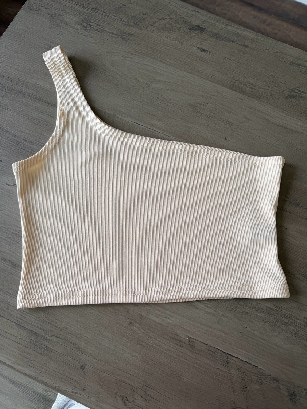 SHEIN One-Shoulder Ribbed Crop Top - Cream